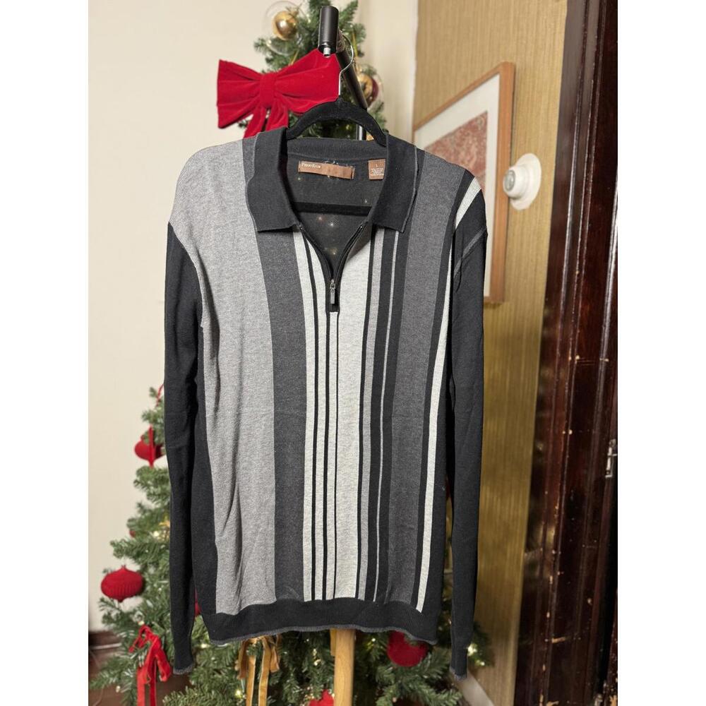 Men's Long Sleeve Striped Zip-Up Sweater - Picture 2 of 4